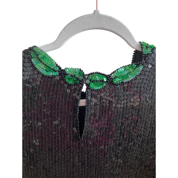 Vintage Stenay Black Sequin Floral Top With Pink Green & Blue Embellishments Sho - Picture 10 of 10